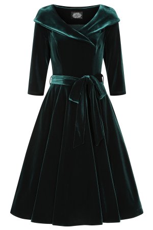 Pheobe Green Velvet Swing Dress in Extended Sizing